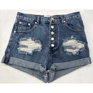 ONE TEASPOON X High Rise Button-Fly Twisted Cuff Hem Relaxed Jean Shorts Size 26